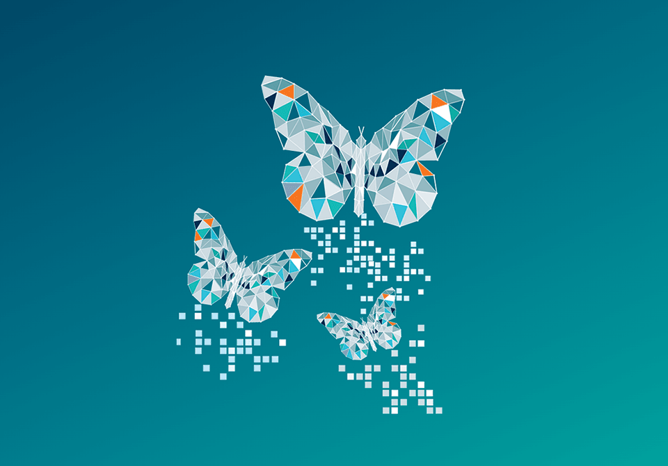 abstract digital butterflies flying